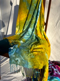 Goldenrod, peacock and blue scarf (#7)