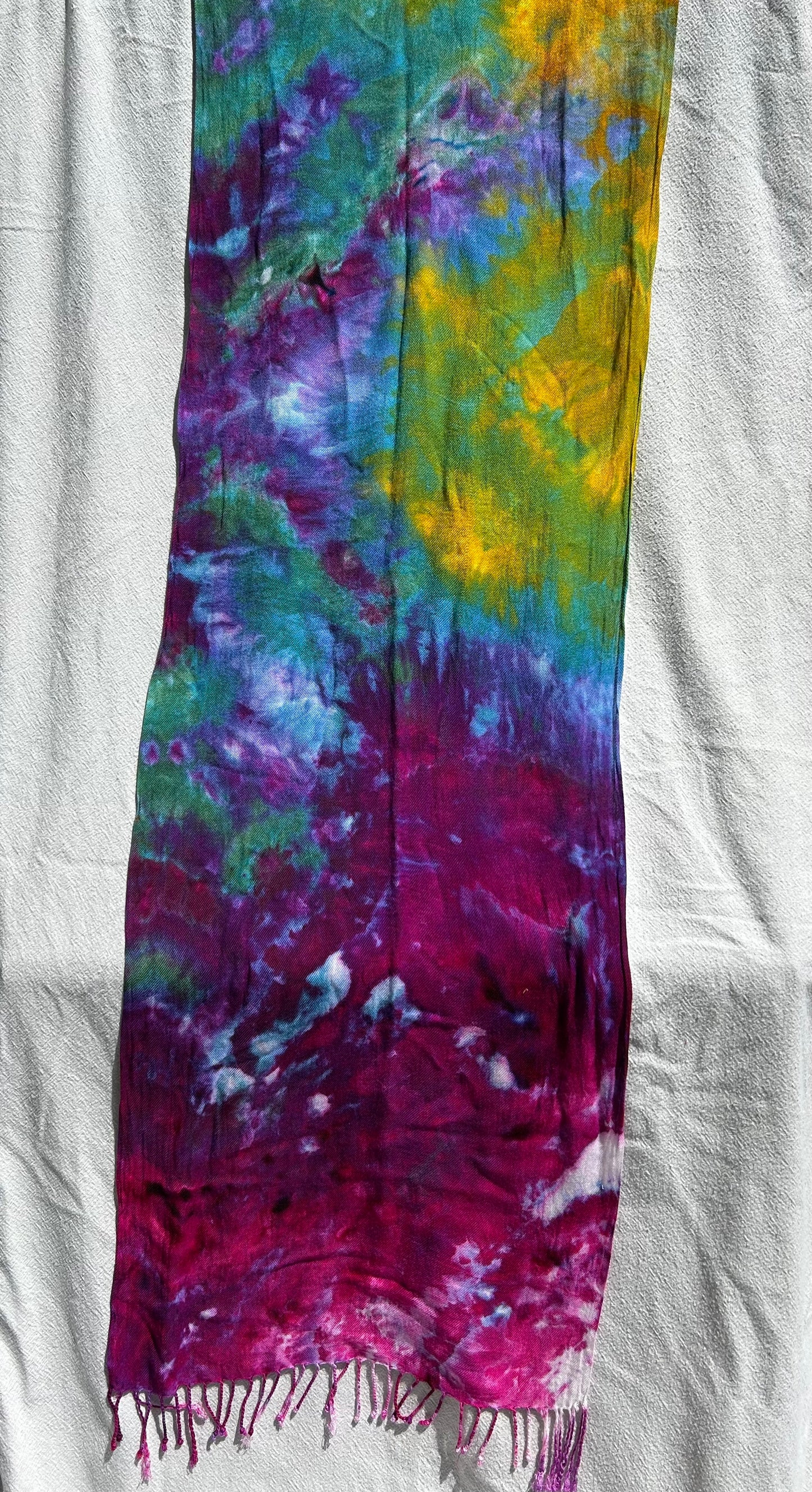 Yellow, green, purple and peacock blue scarf (#1)