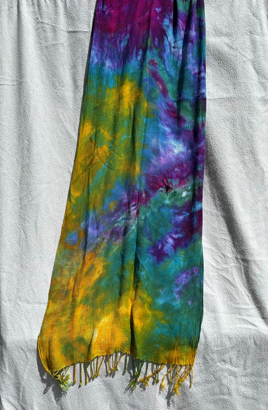 Yellow, green, purple and peacock blue scarf (#1)