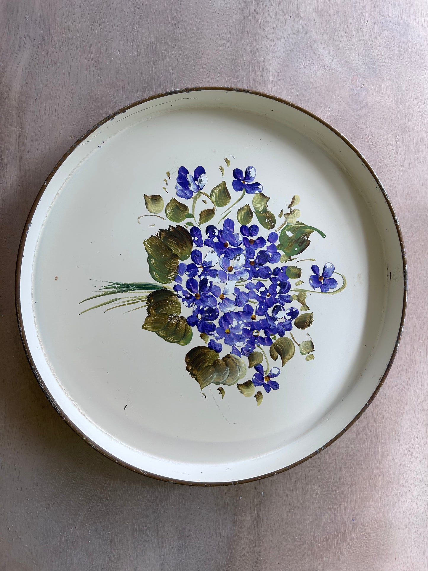 Vintage Tray- purple flowers