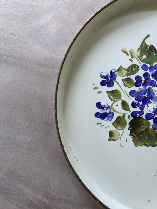 Vintage Tray- purple flowers