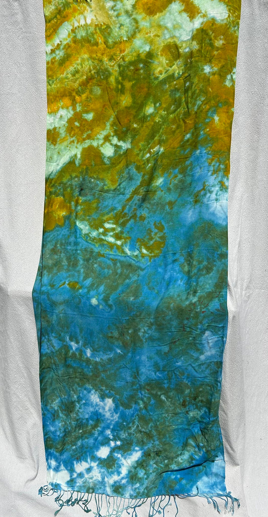 Goldenrod, peacock and blue scarf (#8)