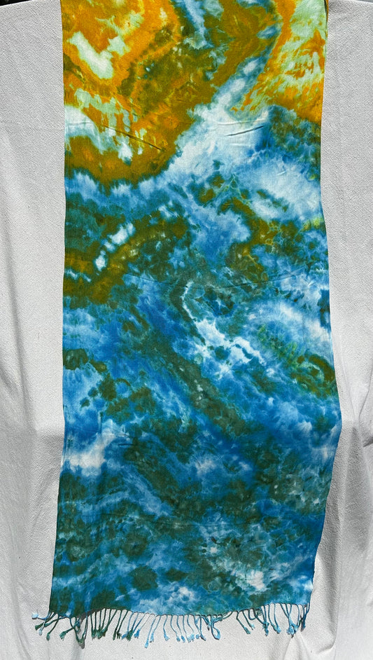 Goldenrod, peacock and blue scarf (#9)